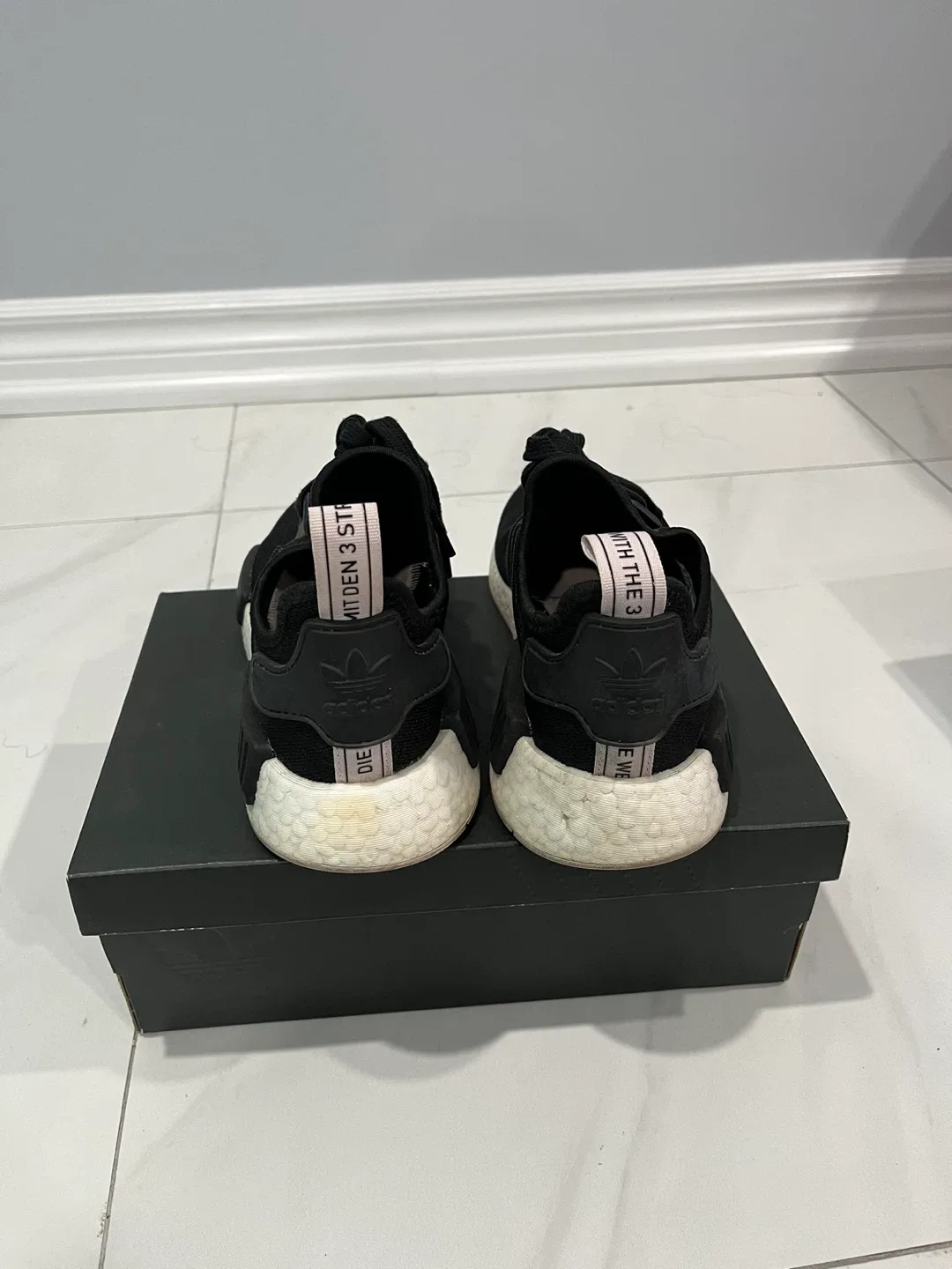 Adidas NMD R1 Black + Baby Pink Sneakers image indicator(3)