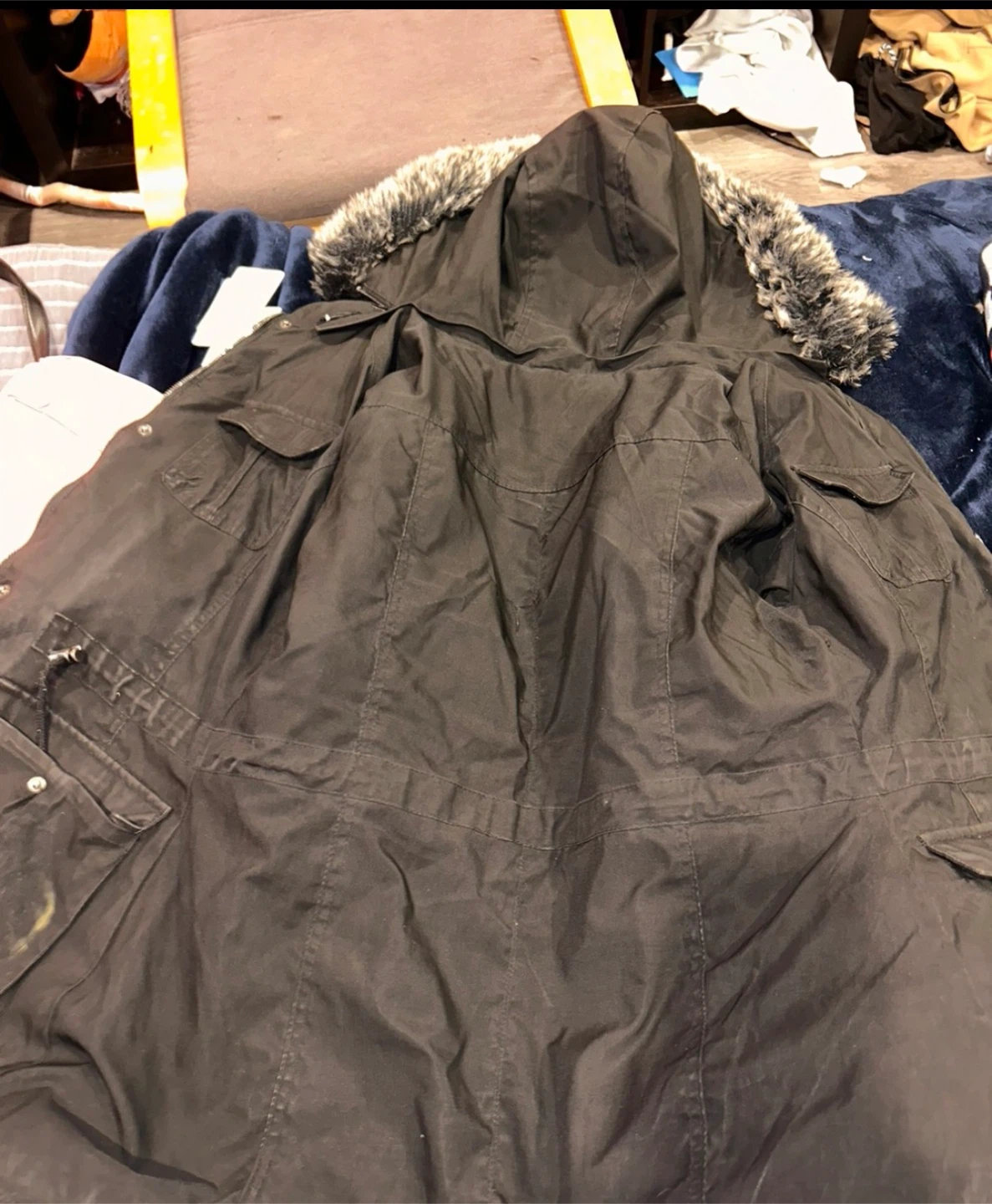 Black Winter Parka with Faux Fur Hood