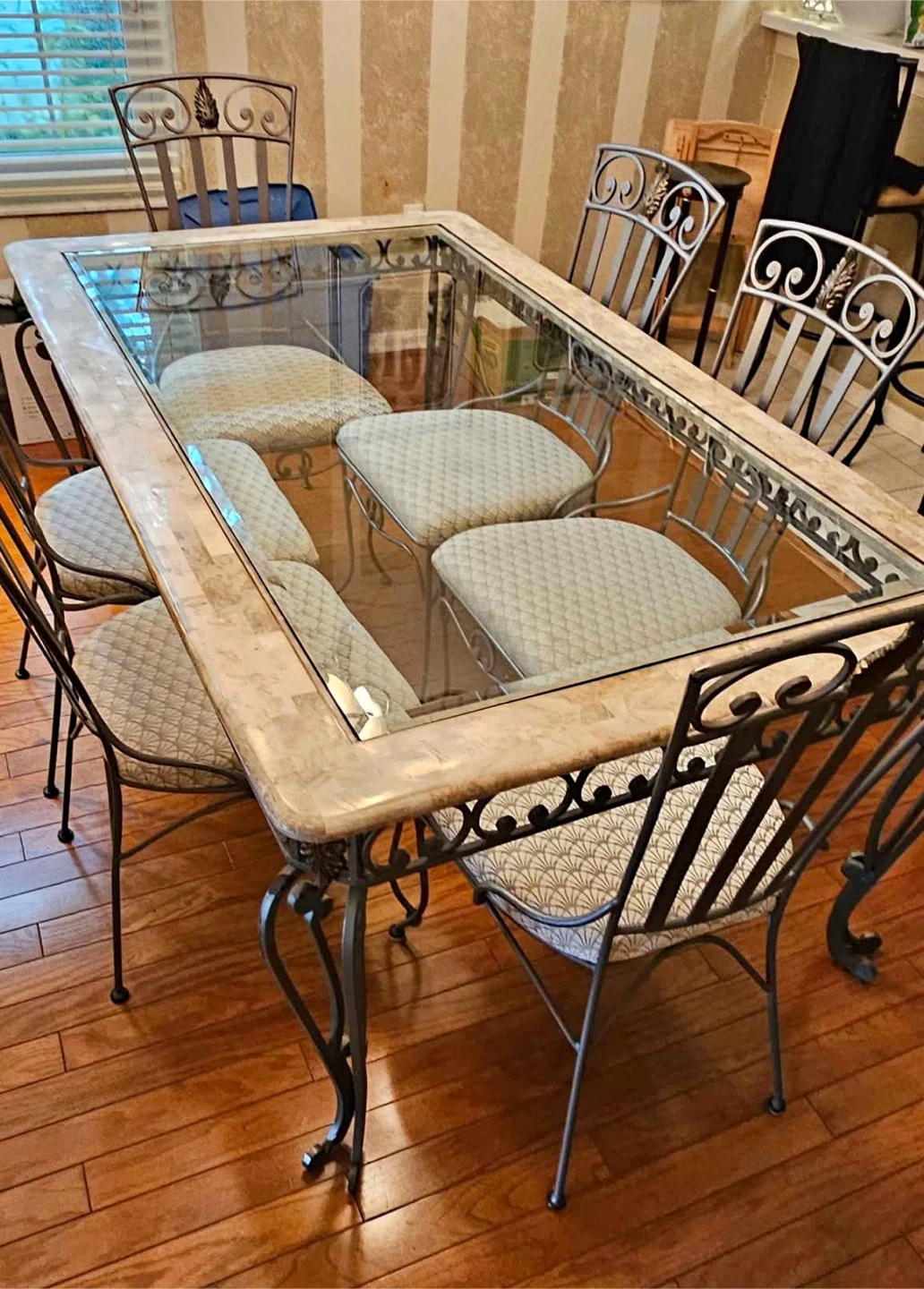 Vintage Dinning Set with coffe table with chairs Metal & Glass