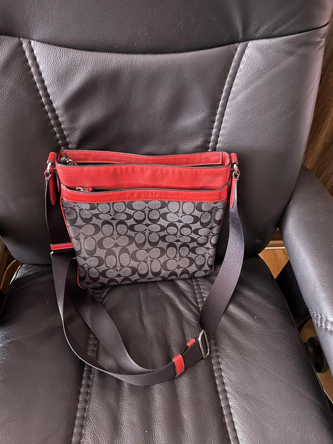Coach Signature Crossbody Bag - Red & Grey