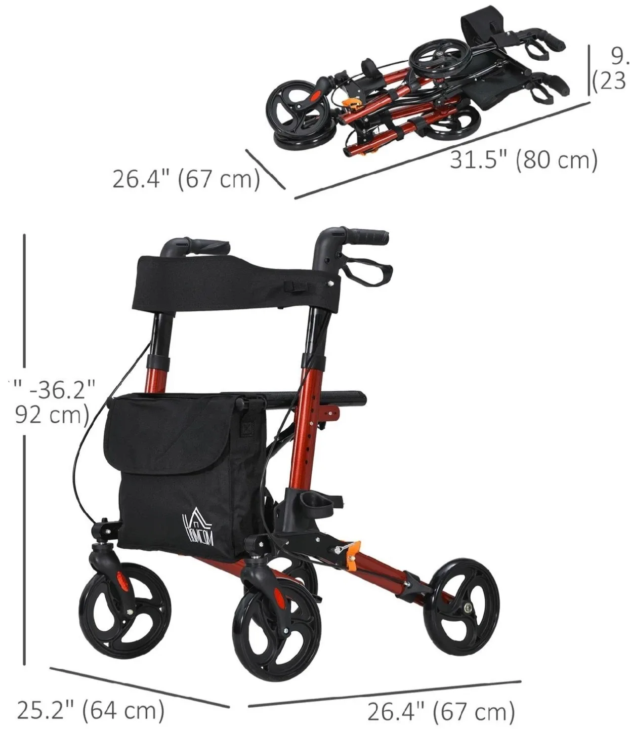 HOMCOM 4-Wheel Folding Walker Rollator image indicator(3)