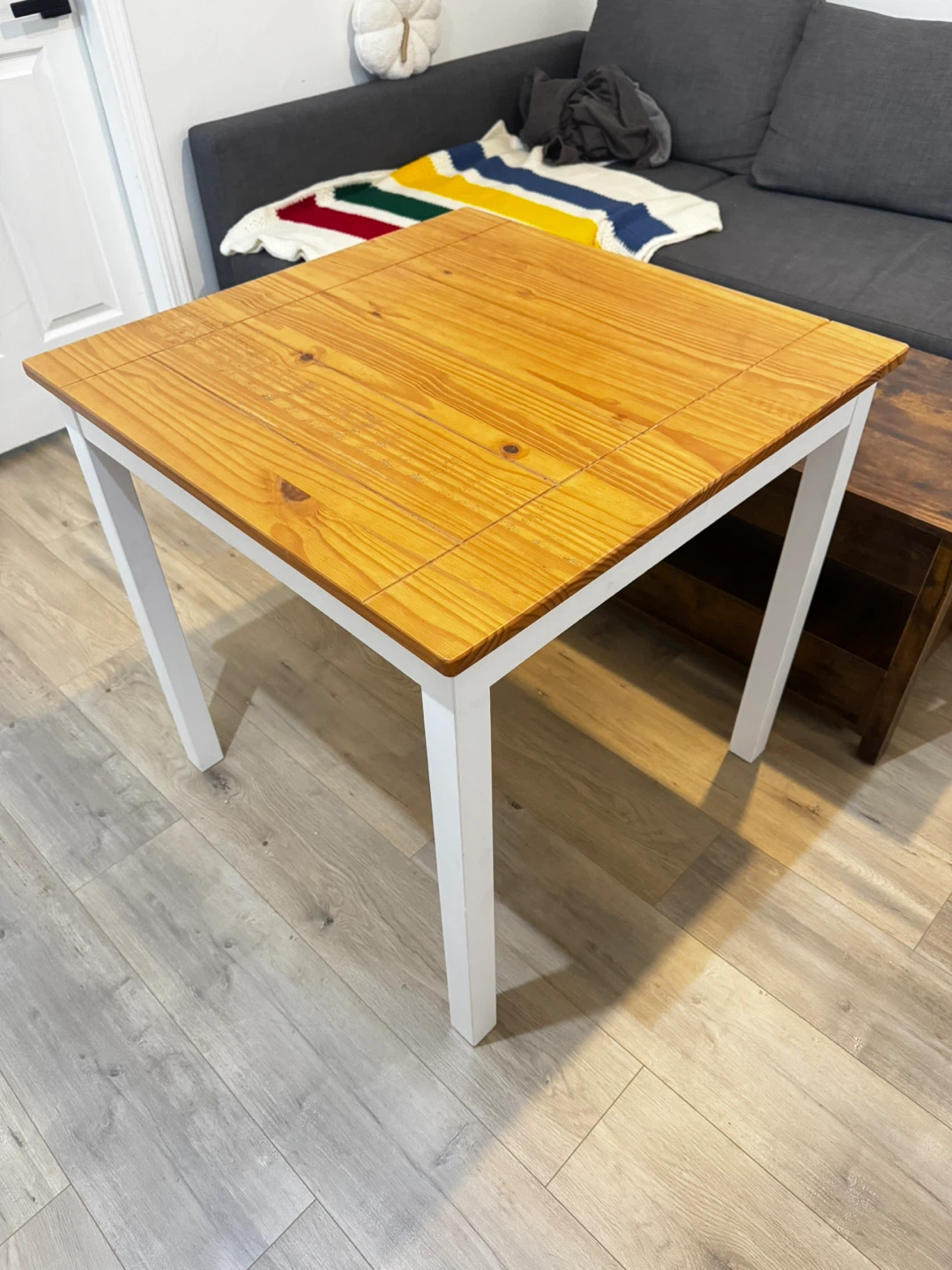 Wood and White Square Table - 29" x 29"