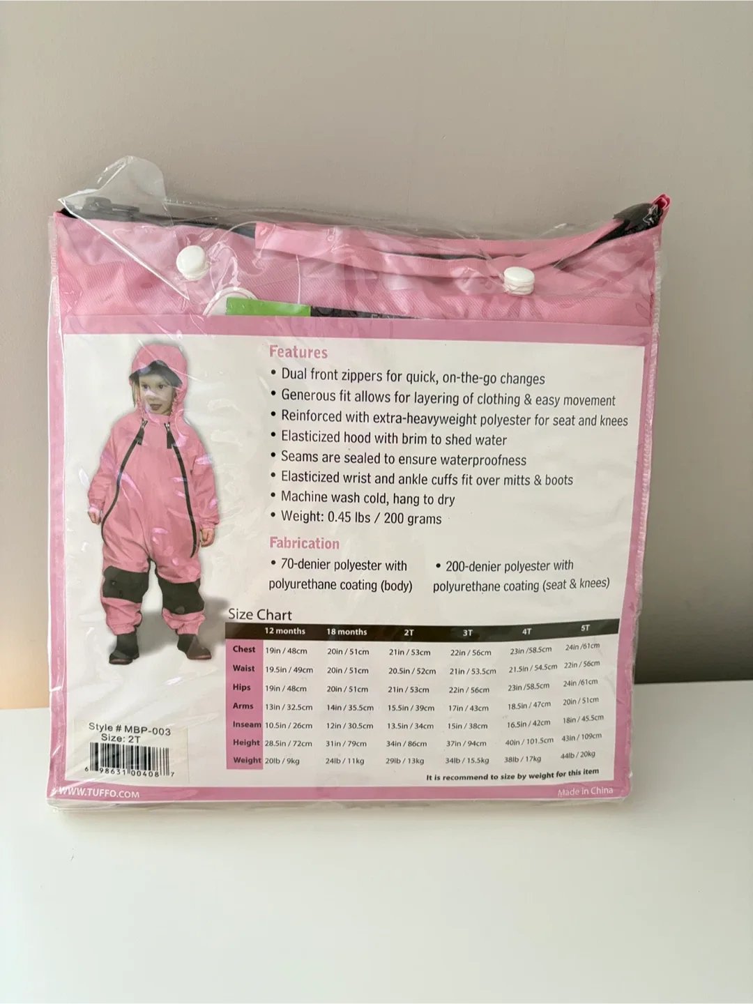 Tuffo Muddy Buddy Rain Waterproof Coveralls - Pink 2T image indicator(7)