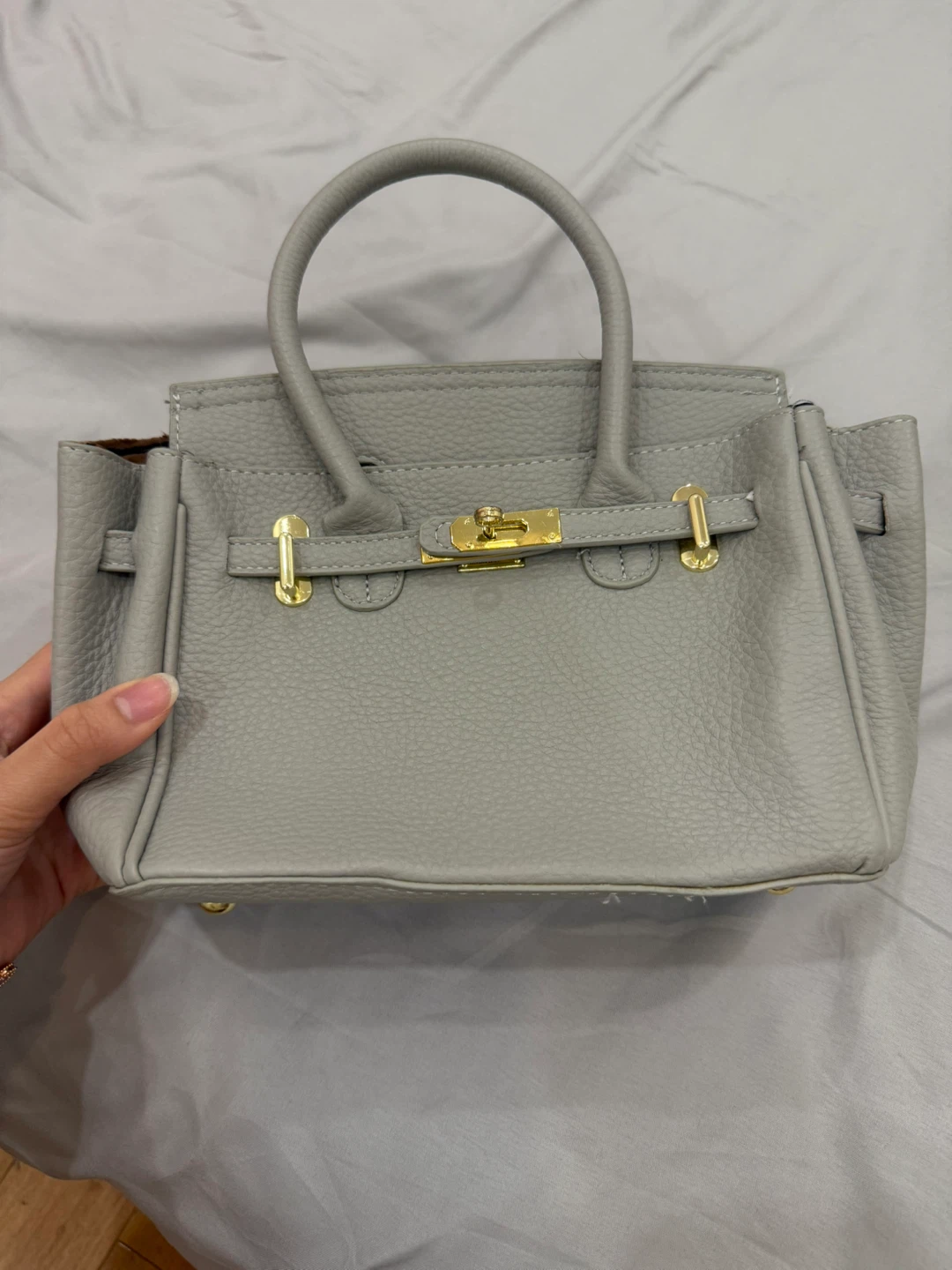 Grey Leather Top Handle Bag