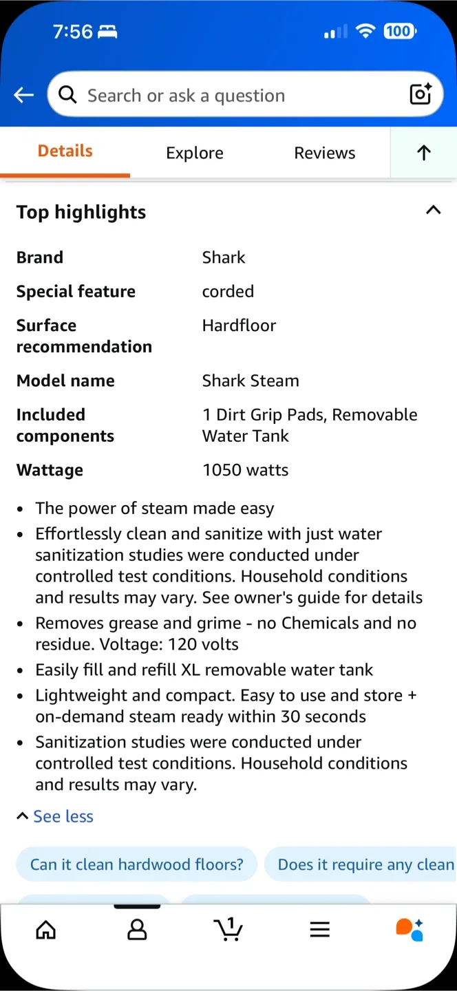 Shark S1000C Steam Mop - White/Seafoam Blue image indicator(2)