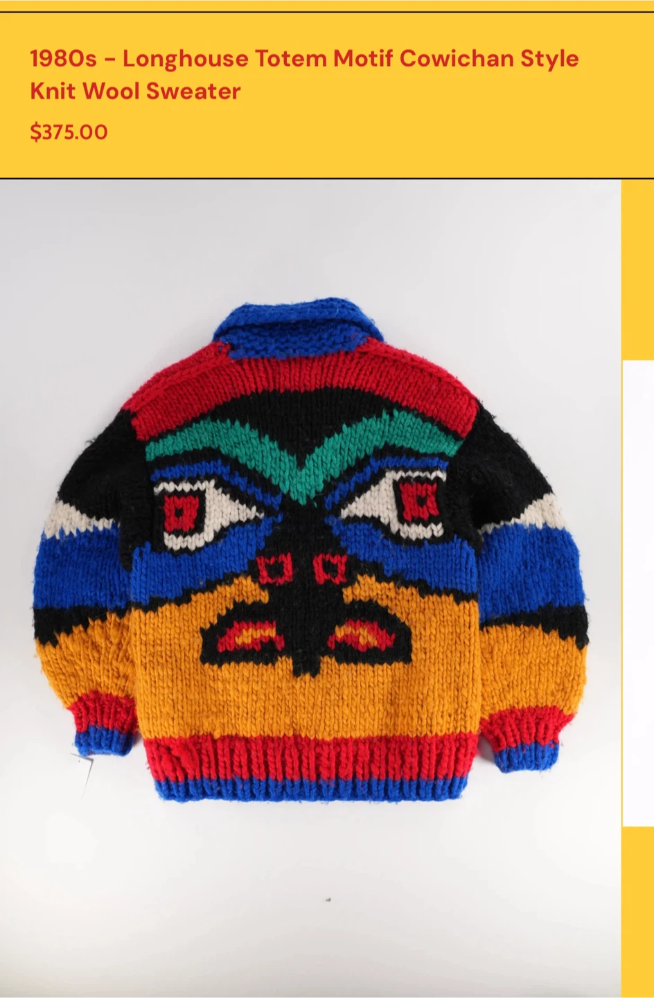 Longhouse 1980s Totem Motif Cowichan Knit Wool Sweater - photo 2