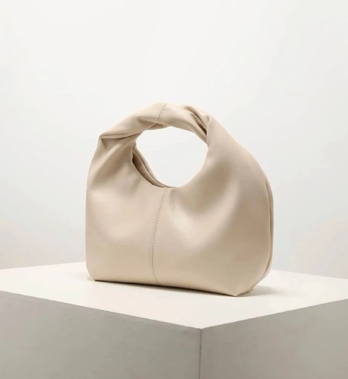Hobo Bag with Ruched Strap beige thumbnail