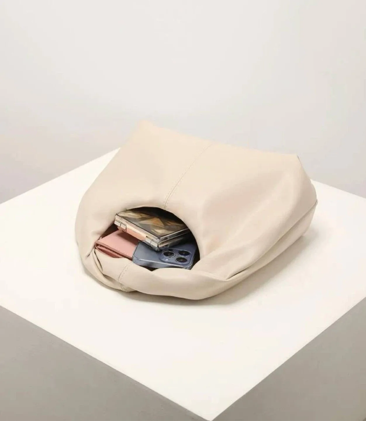 Hobo Bag with Ruched Strap beige image indicator(4)