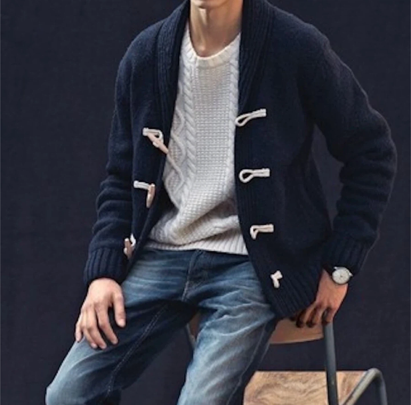 Zara Man Navy Blue Toggle Hoodie - Size L
