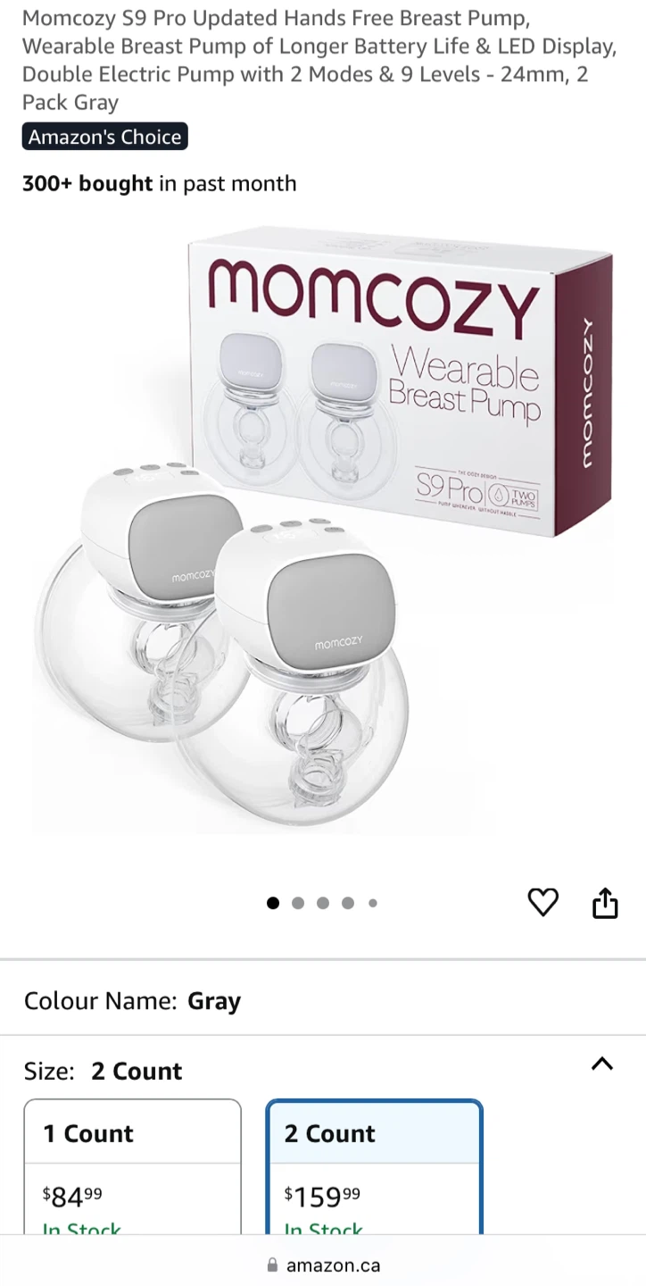 ⚽ Momcozy S9 Pro Wearable Breast Pump - Gray (2 Count)