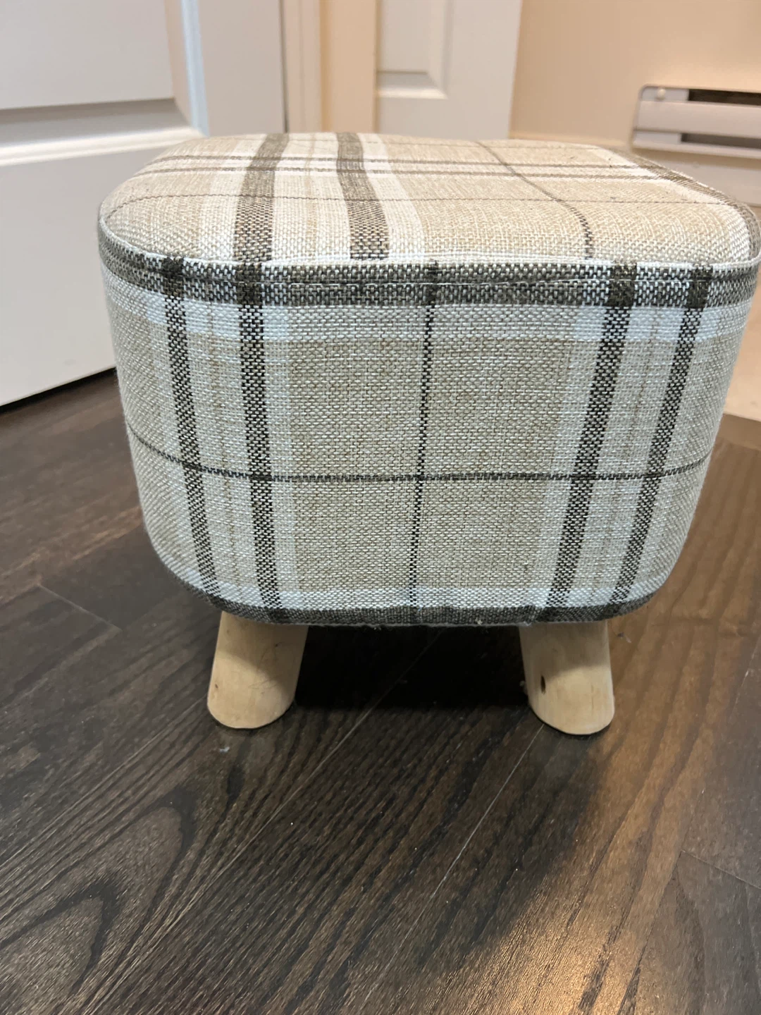 Upholstered Plaid Foot Stool