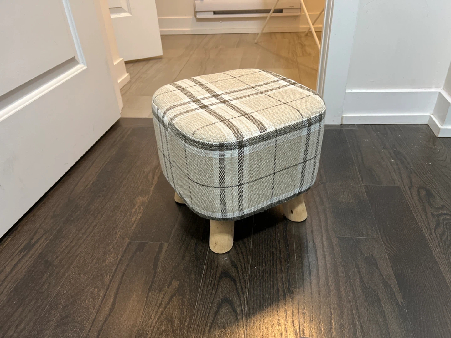 Upholstered Plaid Foot Stool - photo 2