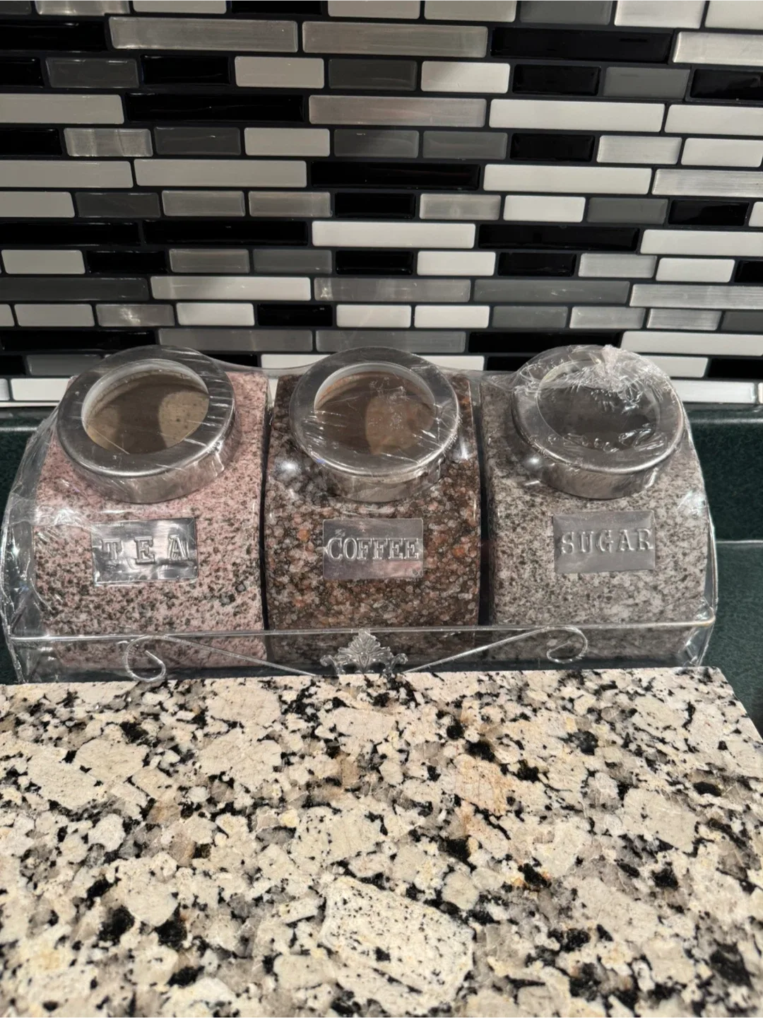 Tea, Coffee, Sugar Canisters with Granite Board image indicator(2)