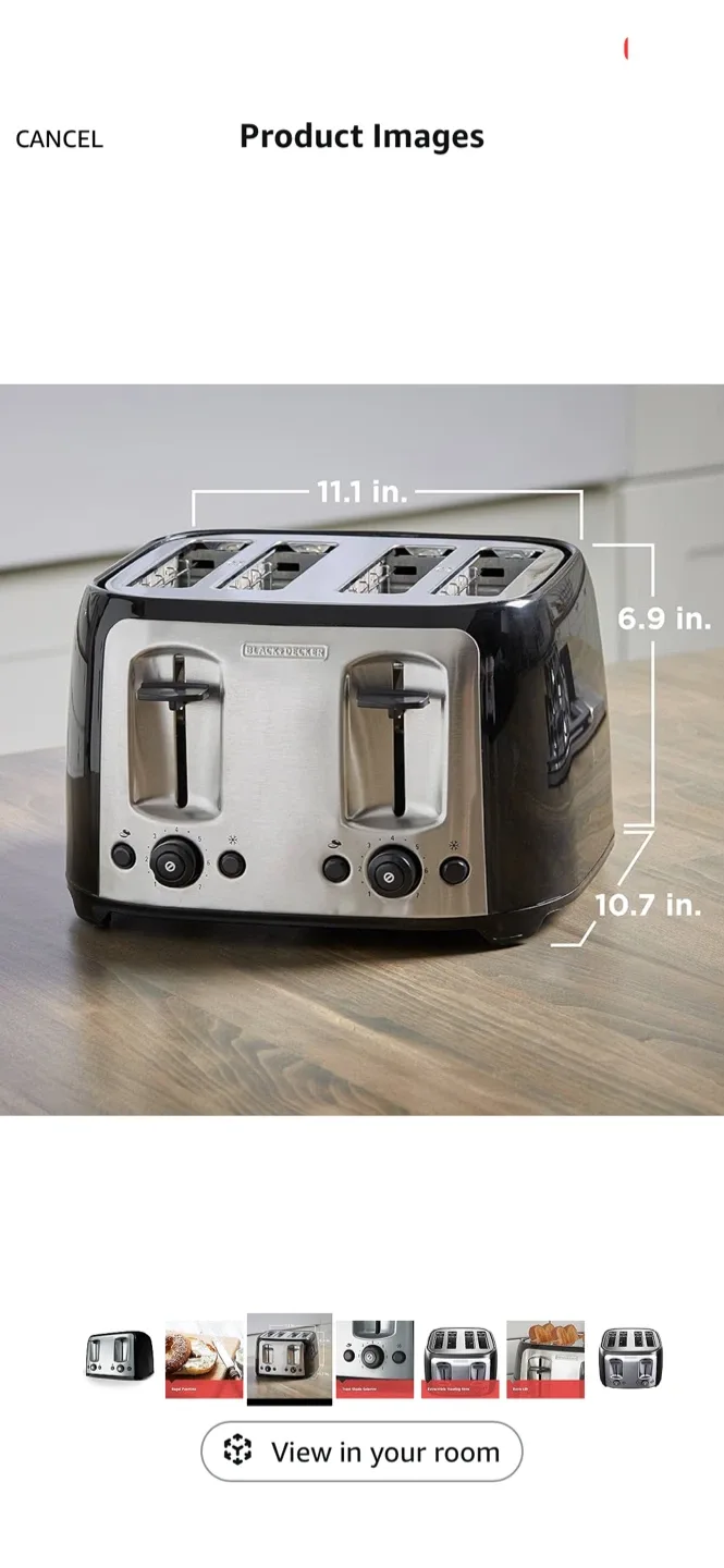 Black+Decker 4-Slice Toaster - Black & Silver image indicator(2)