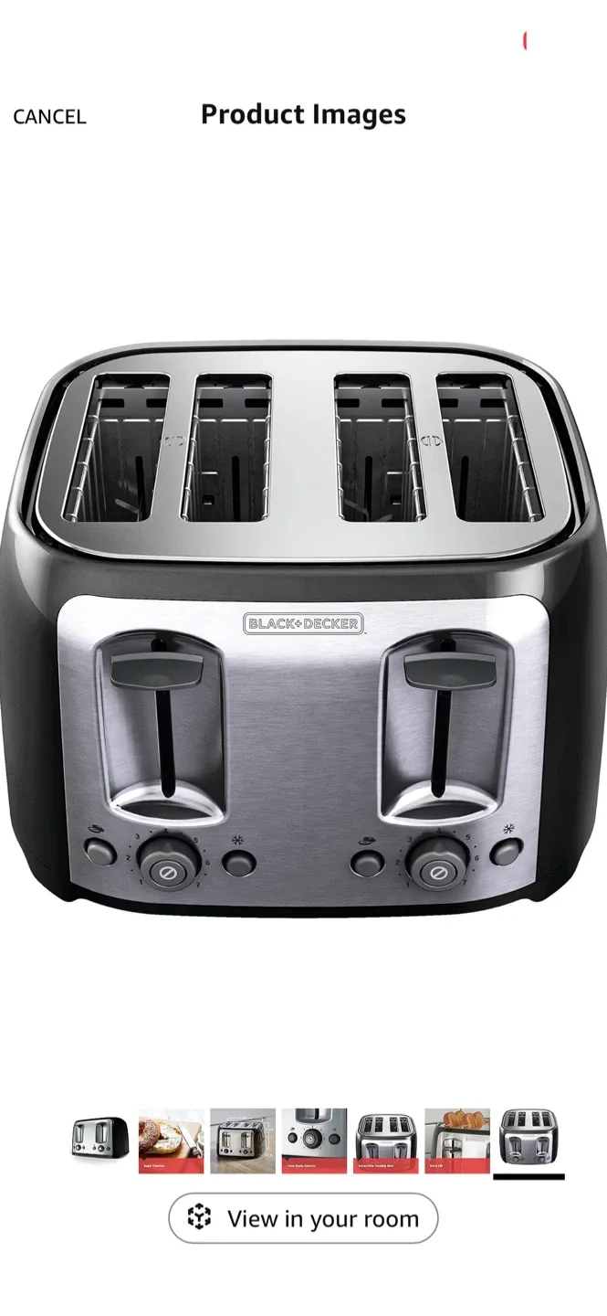Black+Decker 4-Slice Toaster - Black & Silver image indicator(6)