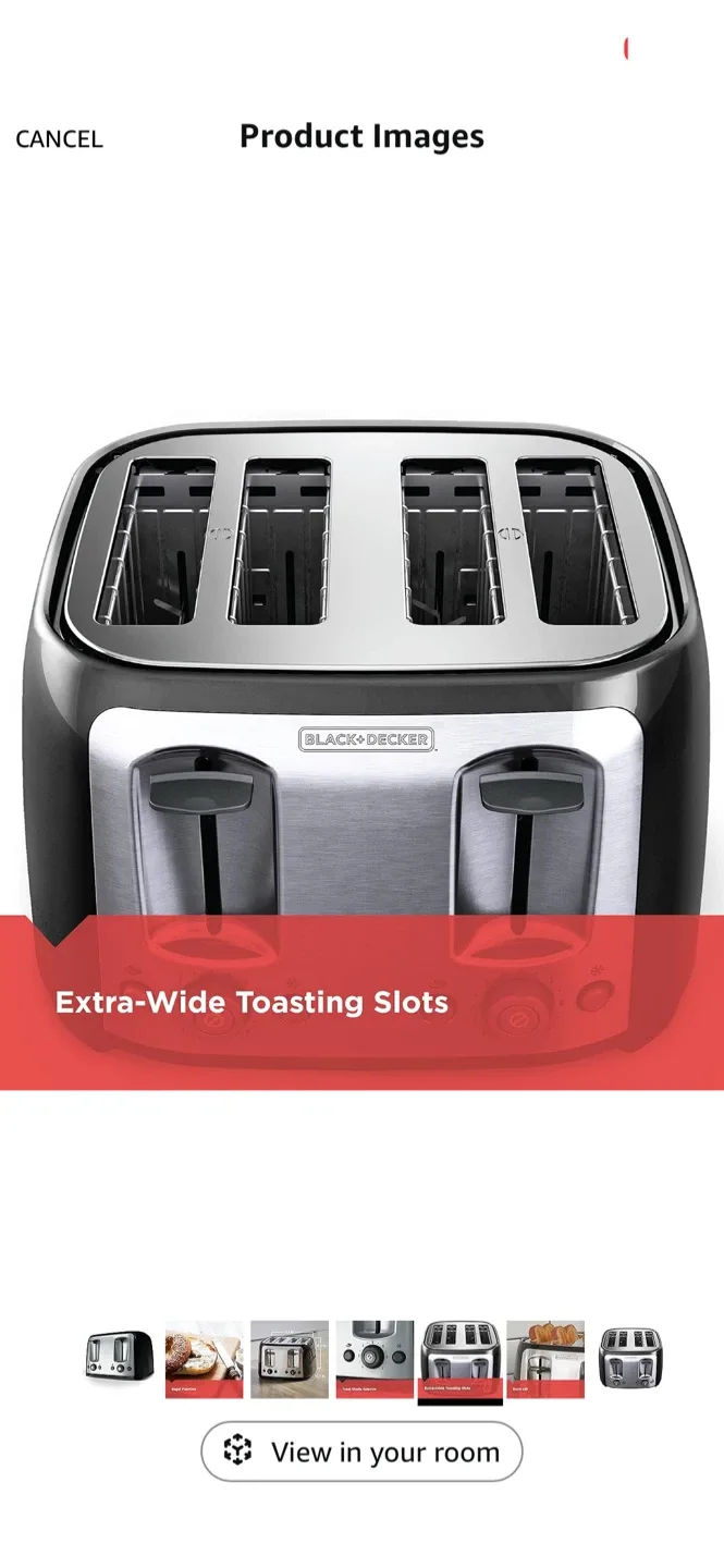 Black+Decker 4-Slice Toaster - Black & Silver image indicator(4)