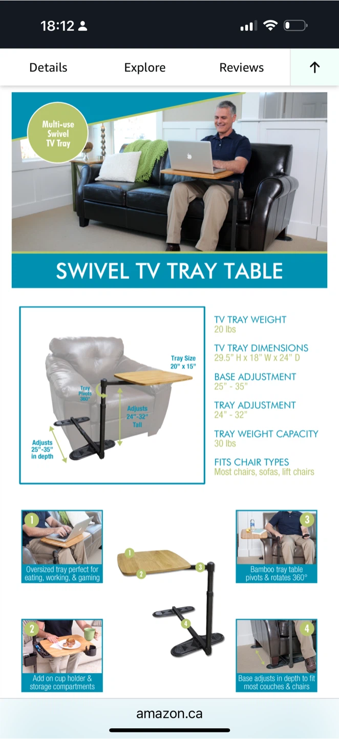 Swivel TV Tray Table - photo 2