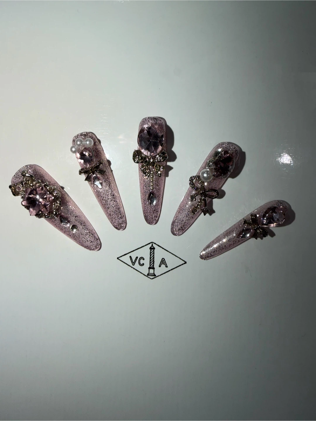 Press-on Nails - Pink Rhinestone Design