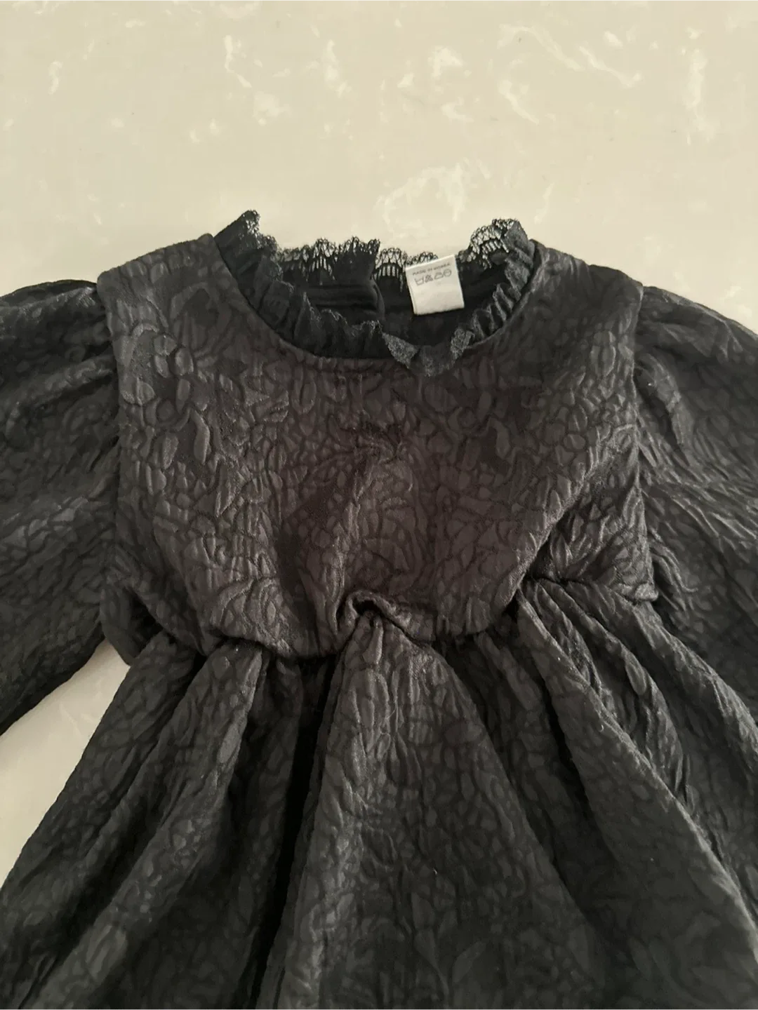 NEW Black Crepe Winter Bodysuit Dress, Size 18 Months image indicator(2)