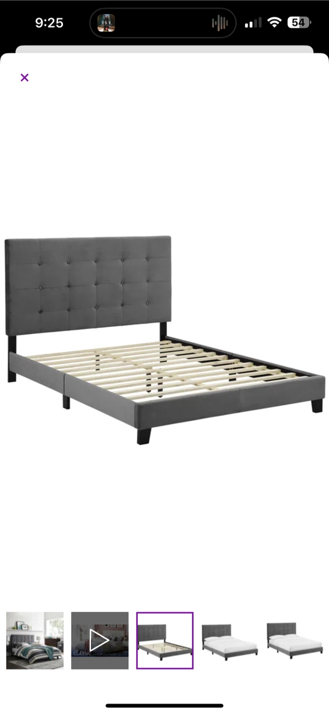 Double Bed Frame - Grey Upholstered Platform - photo 3