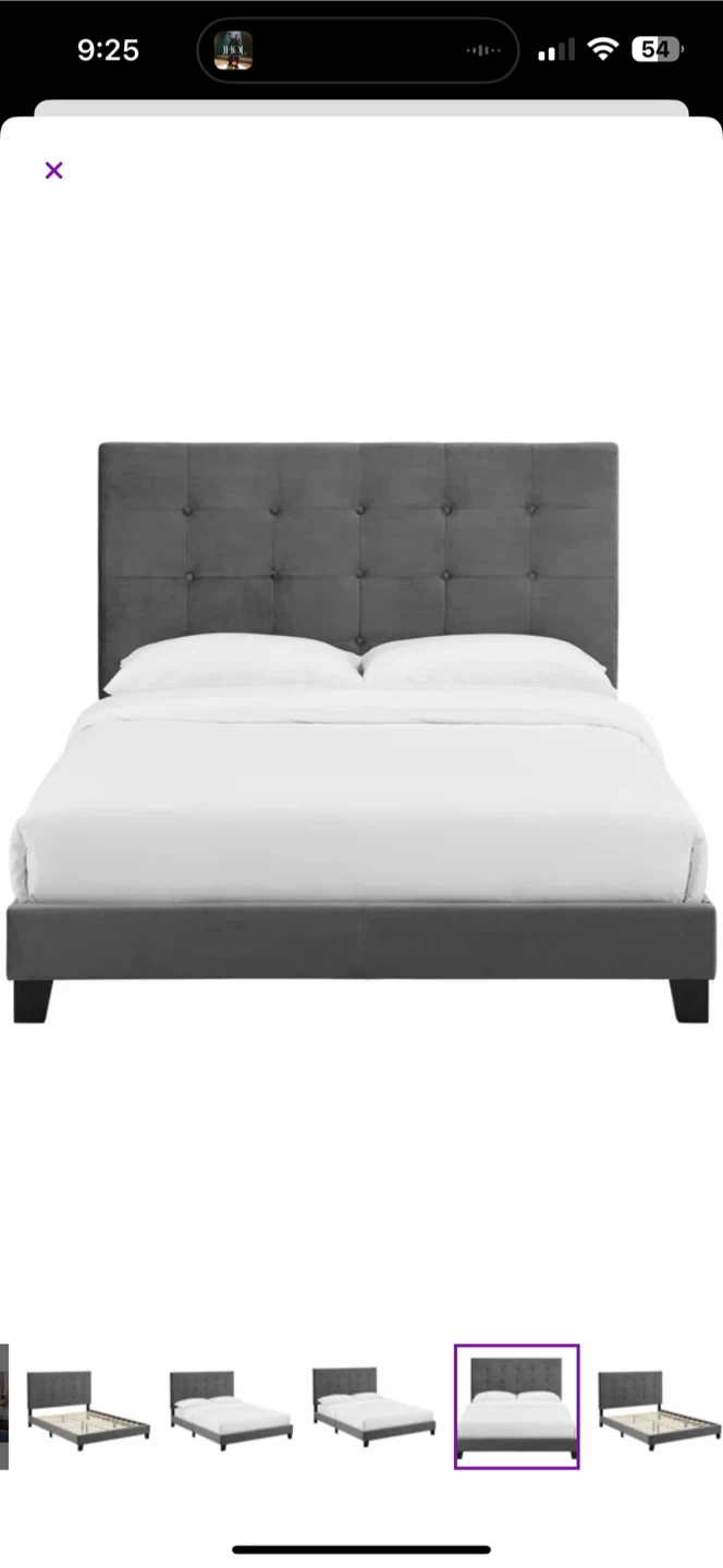Double Bed Frame - Grey Upholstered Platform - photo 4
