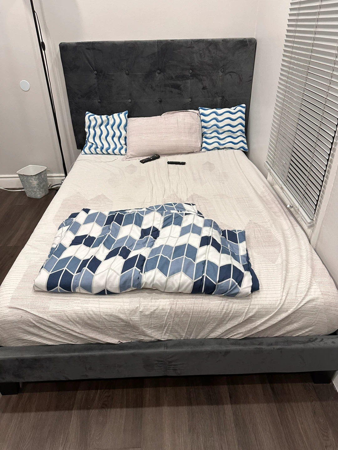 Double Bed Frame - Grey Upholstered Platform