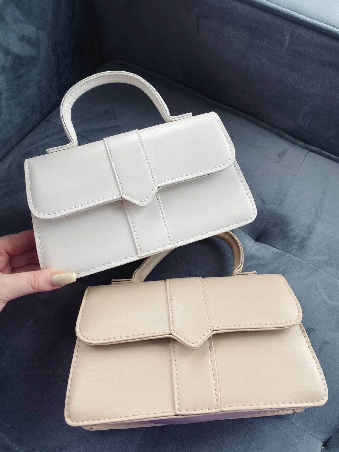 Beige/white minimalist top handle flap square bag image indicator(2)