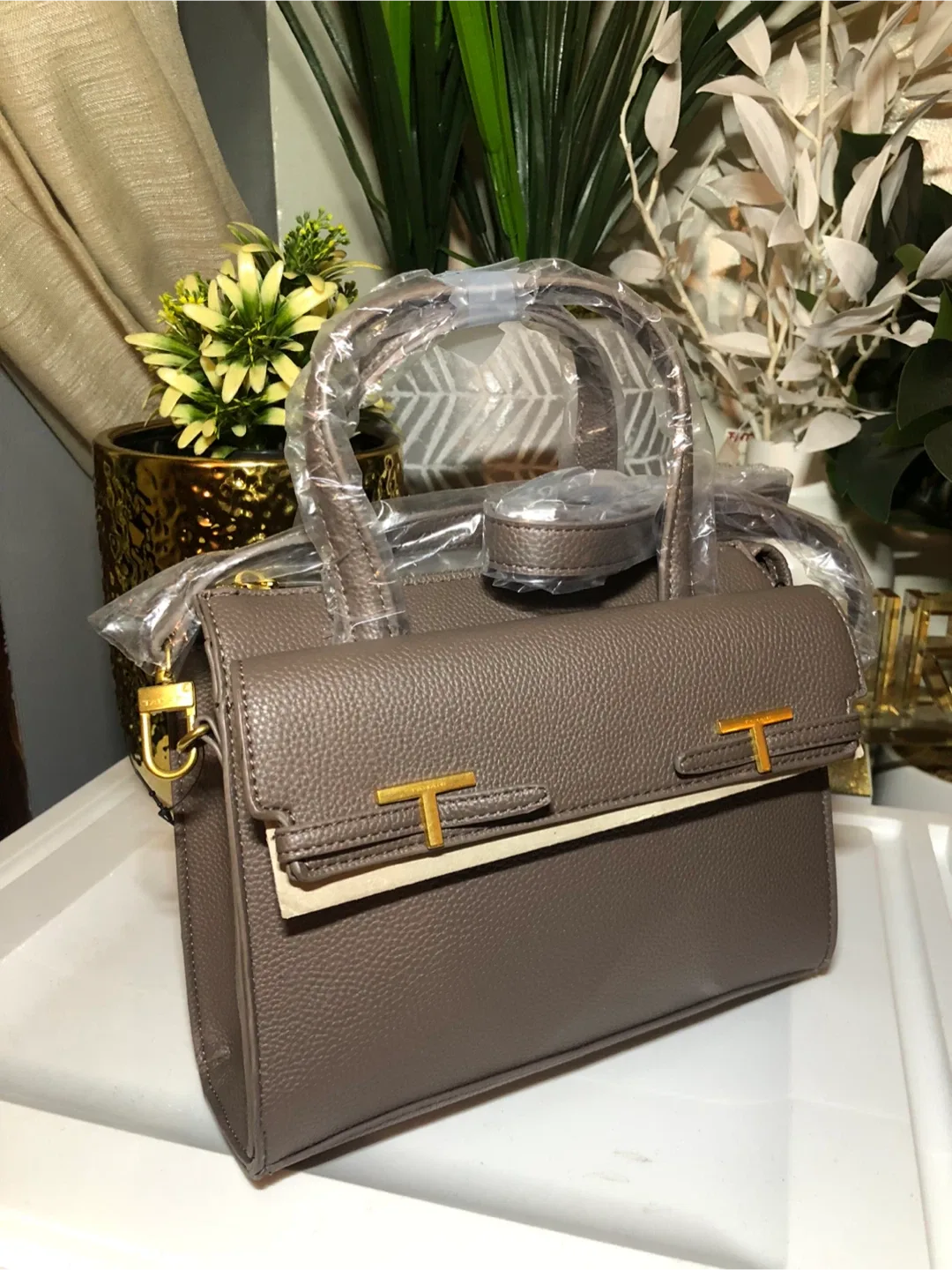 Tahari Taupe Satchel Bag image indicator(2)