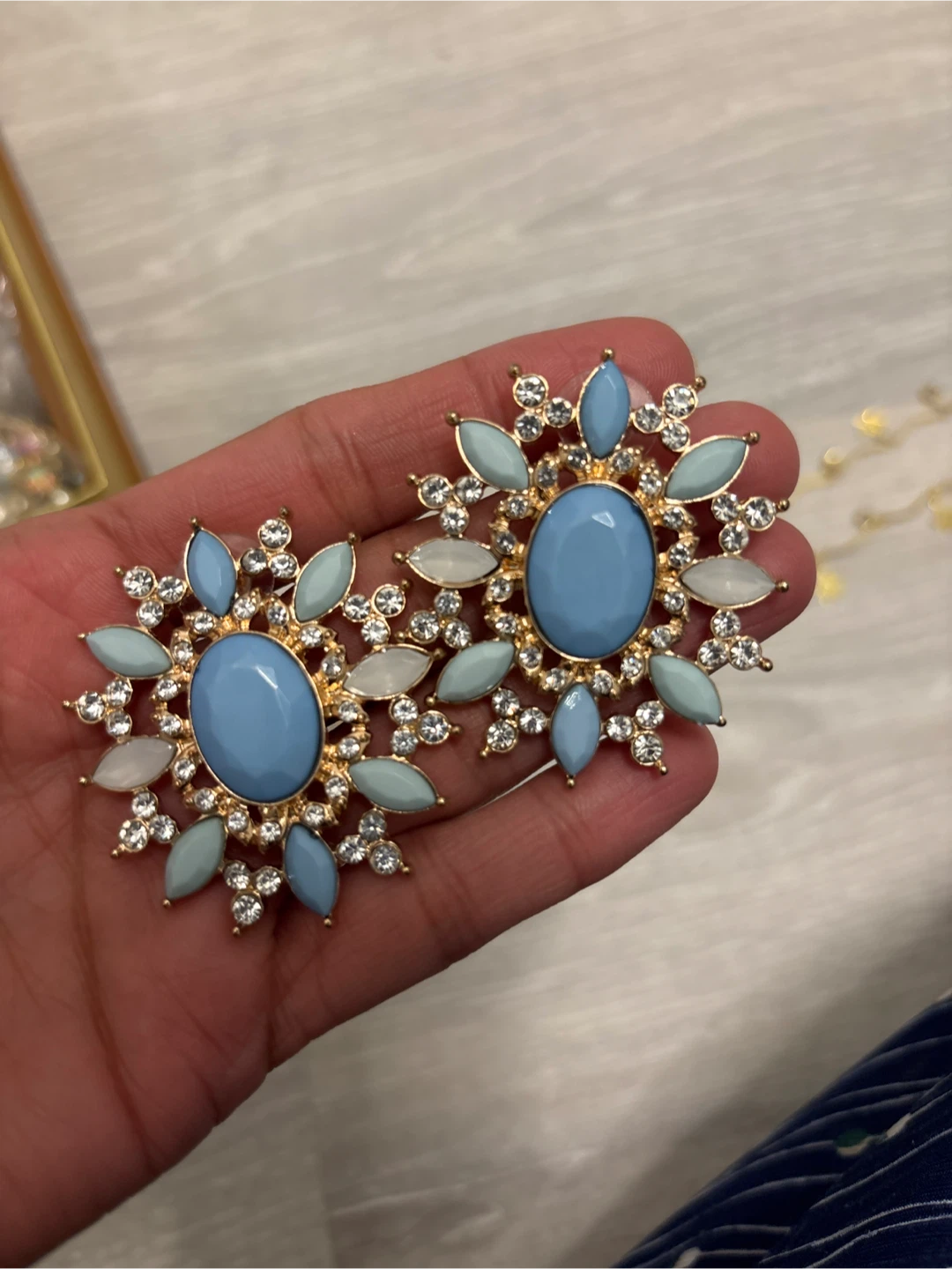 Blue & Gold Floral Earrings