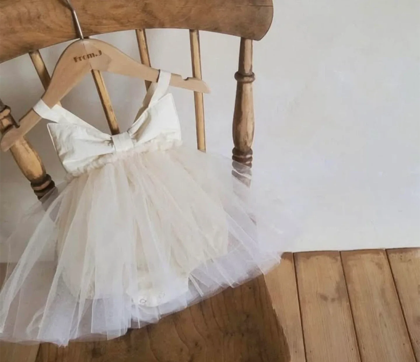 NEW Light Beige Ribbon Tutu Bodysuit Dress, Size 13-18 Months image indicator(2)