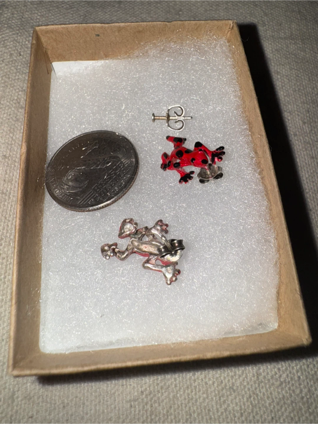 Vintage Real Silver Red Frog Earrings - photo 2