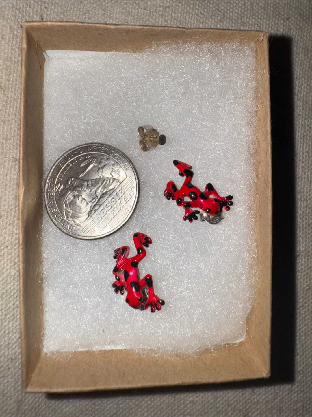 Vintage Real Silver Red Frog Earrings