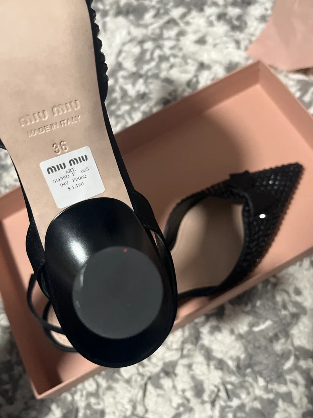 BRAND NEW Miu Miu Black Embellished Heels - Size 36 image indicator(2)