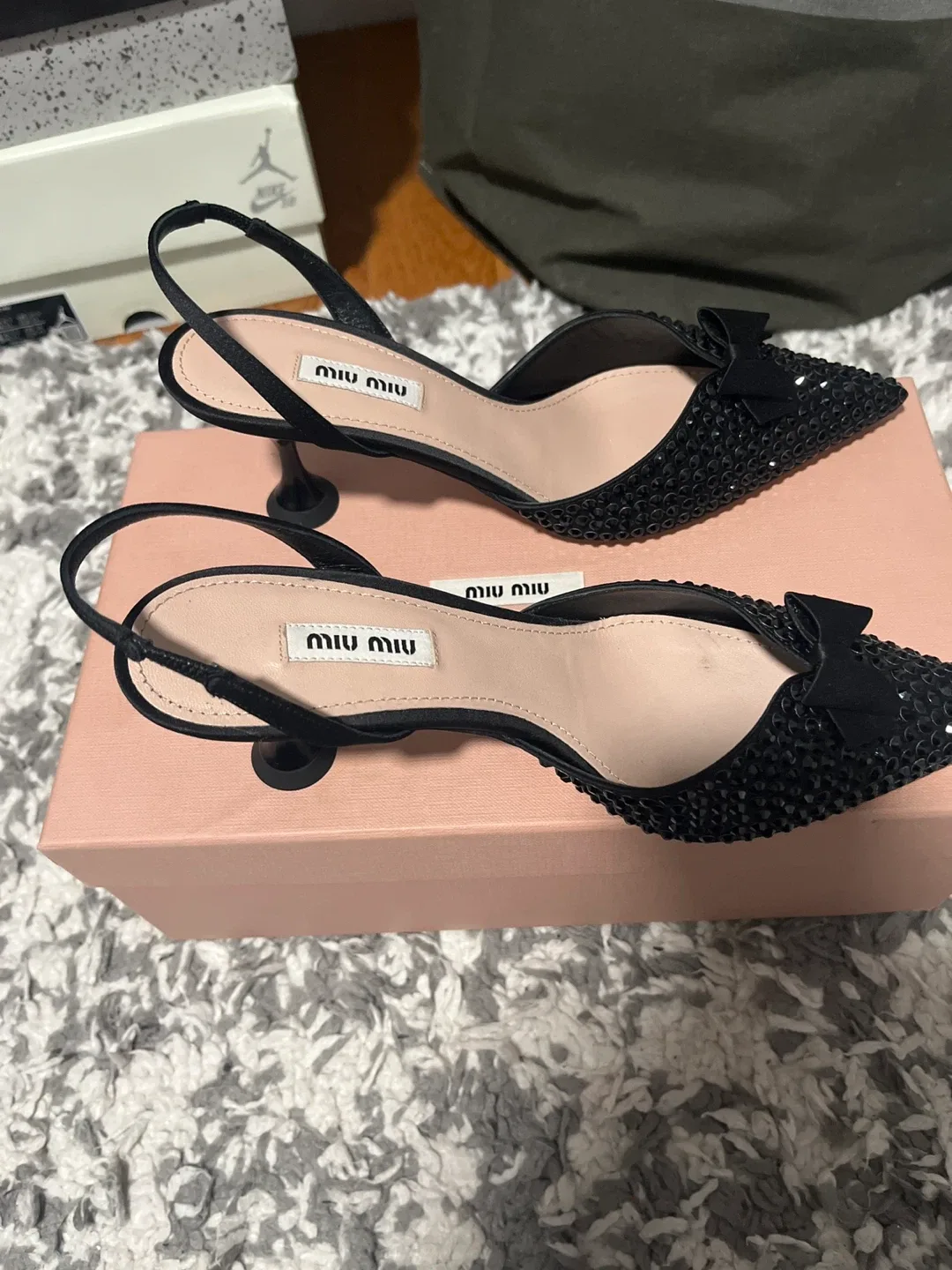 BRAND NEW Miu Miu Black Embellished Heels - Size 36 image indicator(3)