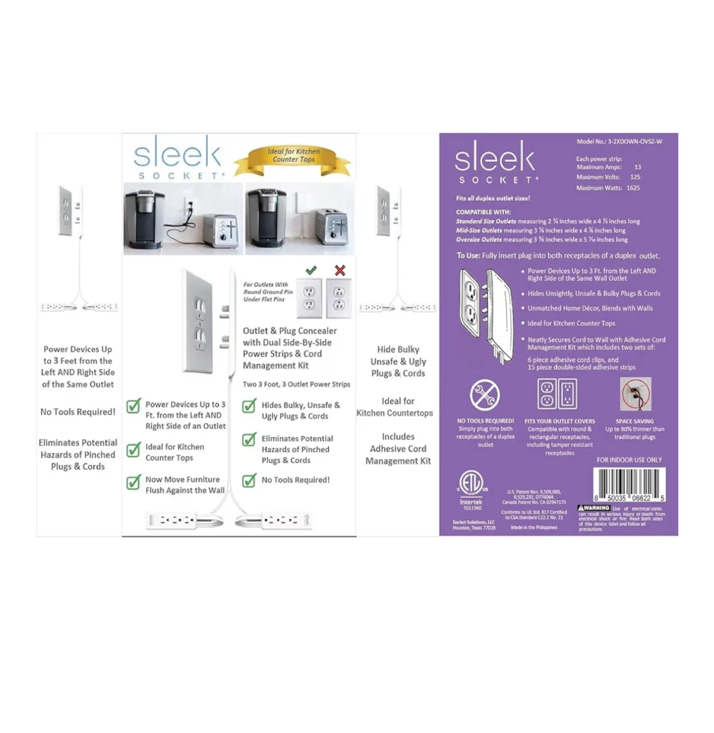 Sleek Socket Outlet Concealer & Cord Management Kit