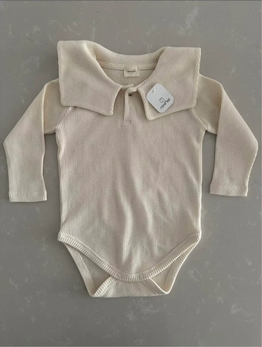 NEW Cream Waffle Knit Sailor Bodysuit, Size 12-24 Months image indicator(3)