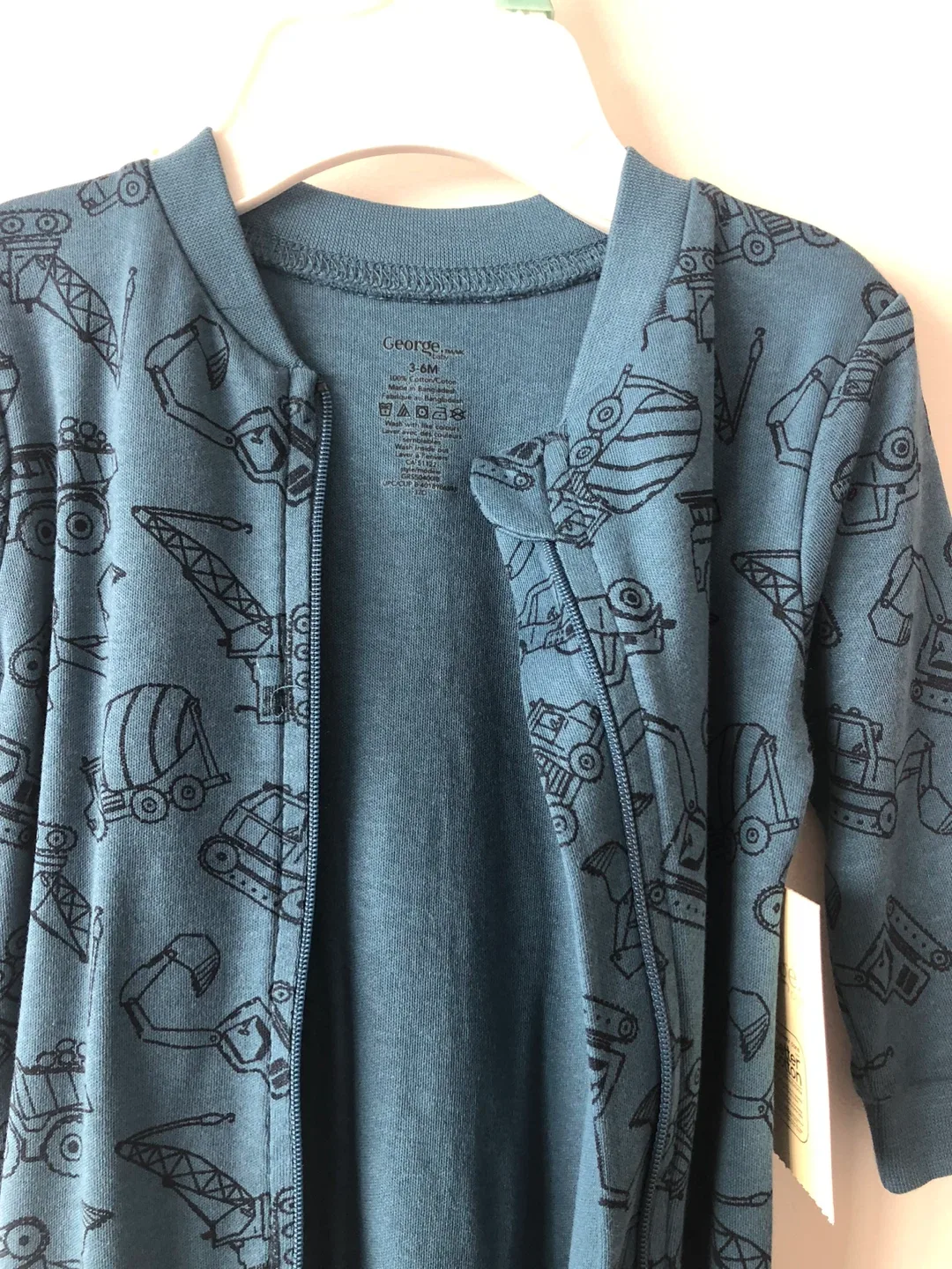 George 6-9M Baby Blue Construction Footed Sleeper - New