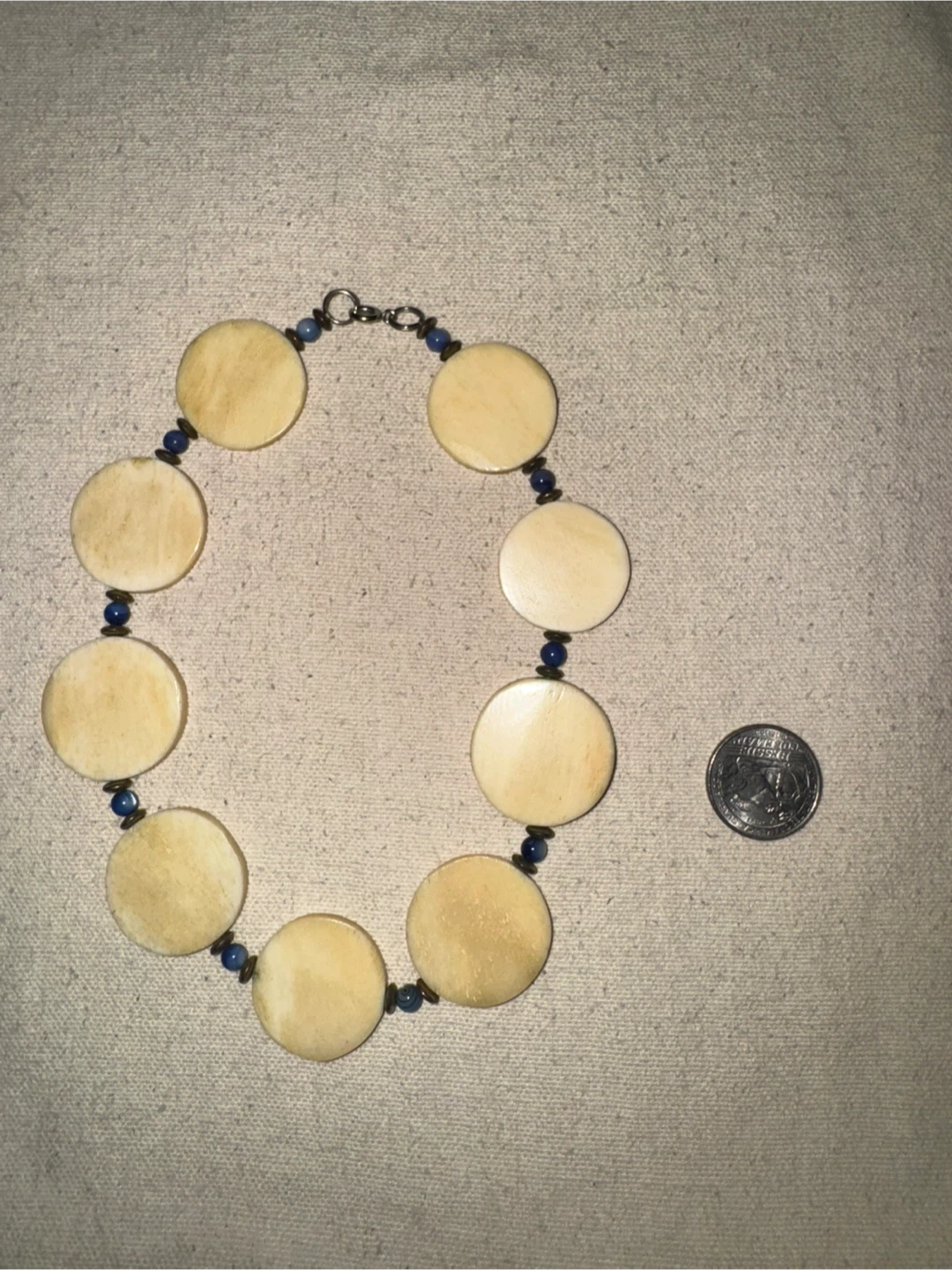 Vintage Bone & Blue Bead Necklace