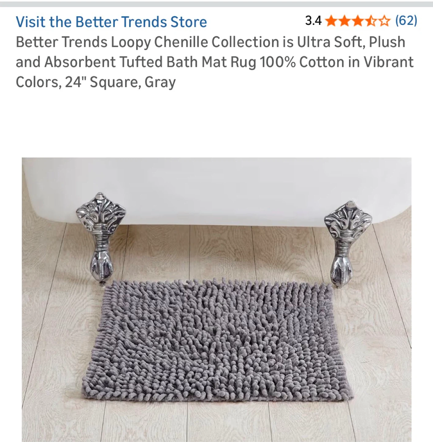Better Trends Loopy Chenille Bath Mat - 24" Gray - photo 2