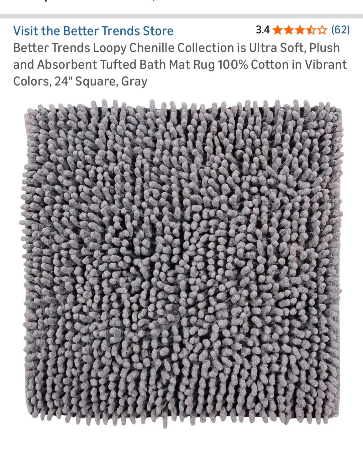 Better Trends Loopy Chenille Bath Mat - 24" Gray