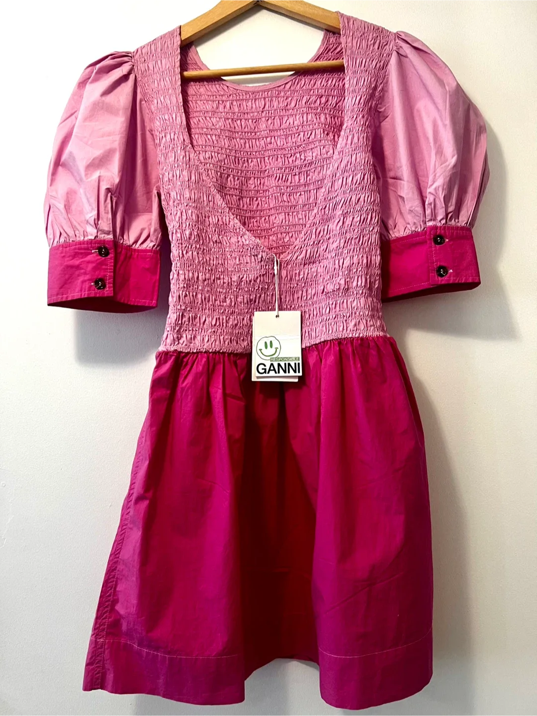 GANNI Pink Shirred Mini Dress image indicator(4)