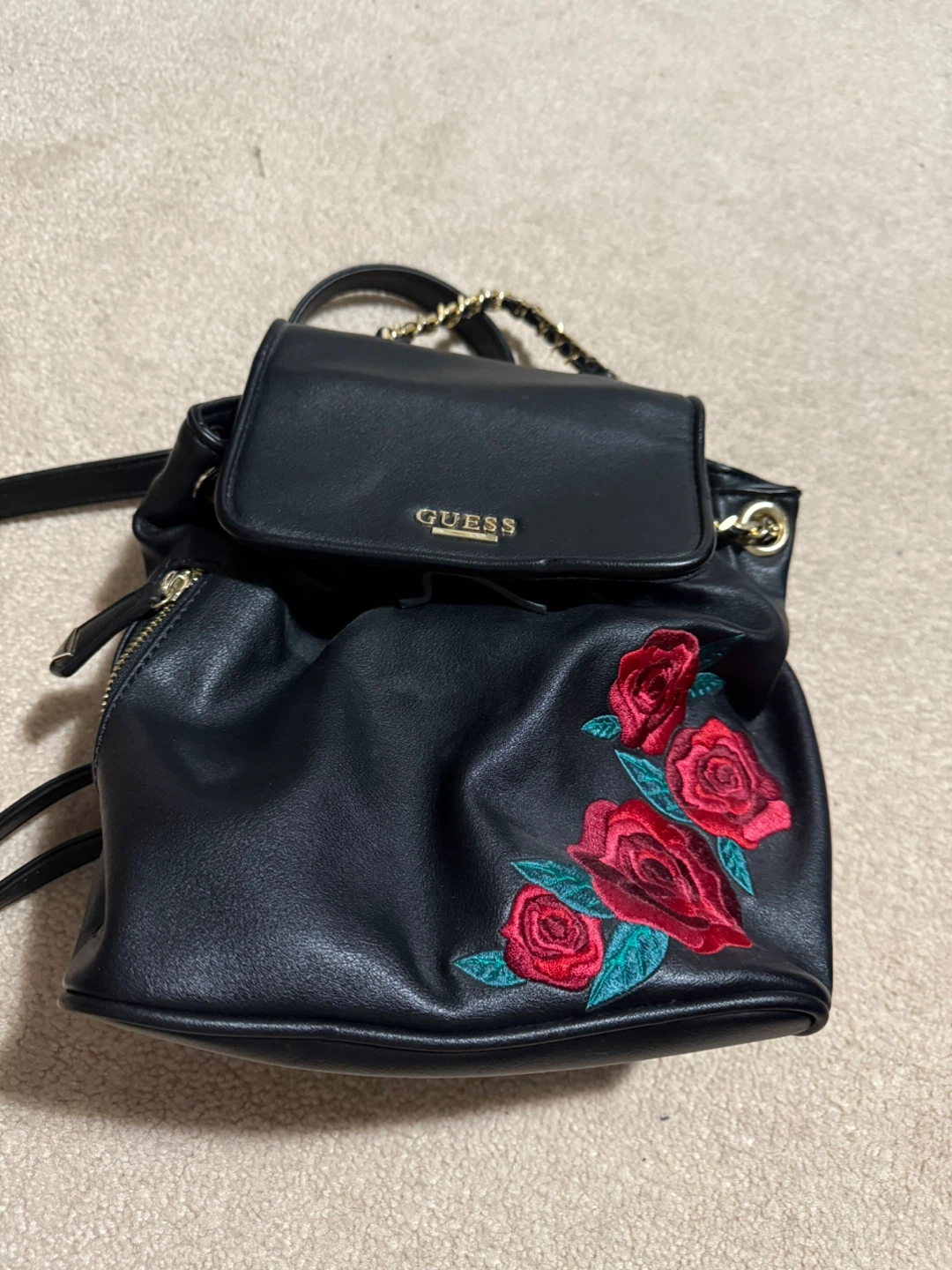 Guess Black Floral Embroidered Backpack