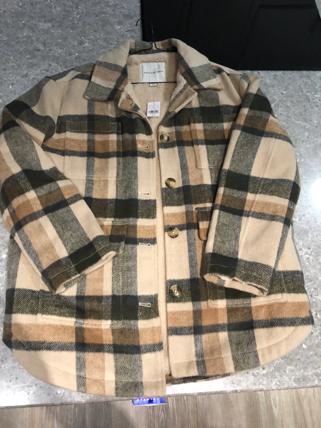 American Eagle Plaid Sherpa Lined Shacket - M