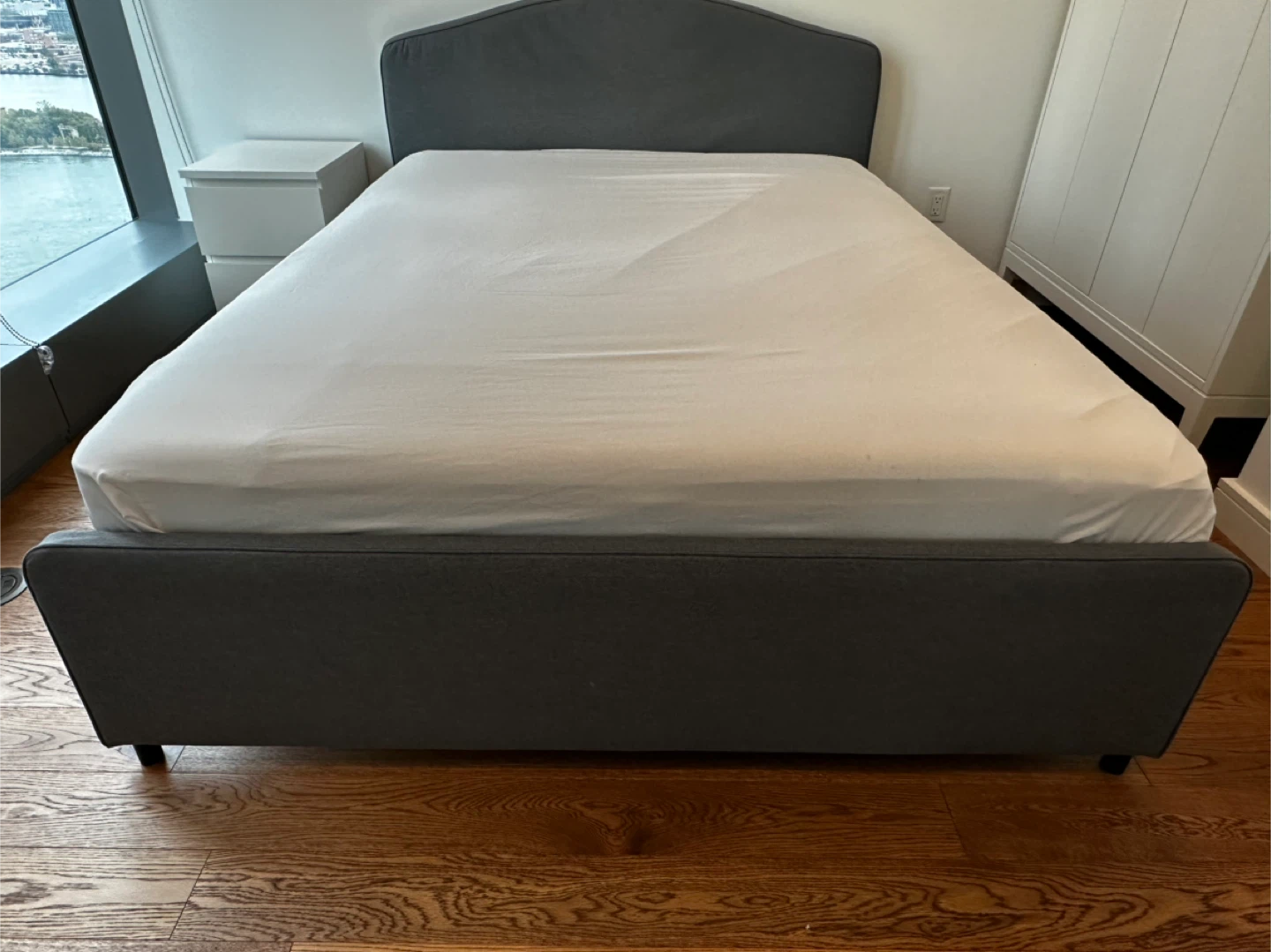 Gray IKEA Queen Size Upholstered Bed Frame MATTRESS IS FREE