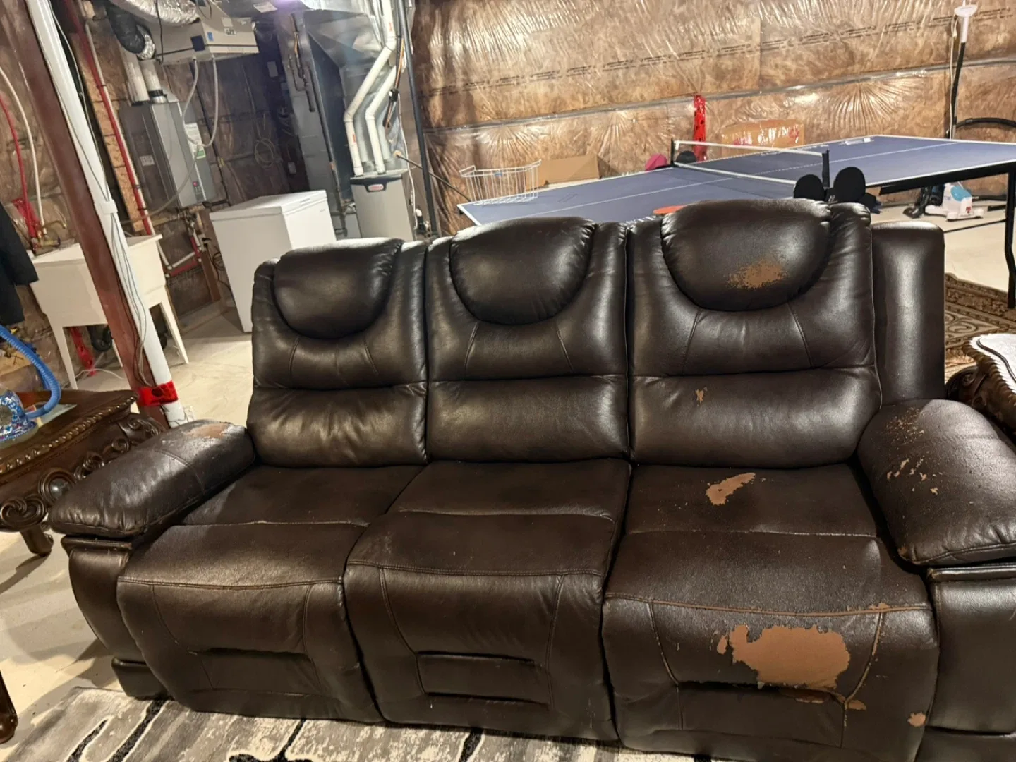Brown Leather Reclining Sofa