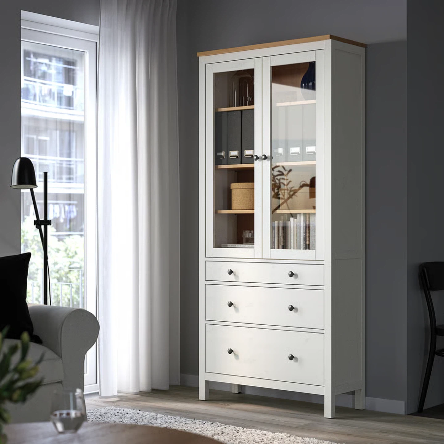 IKEA Hemnes White/Brown Cabinet with Glass Doors - photo 4