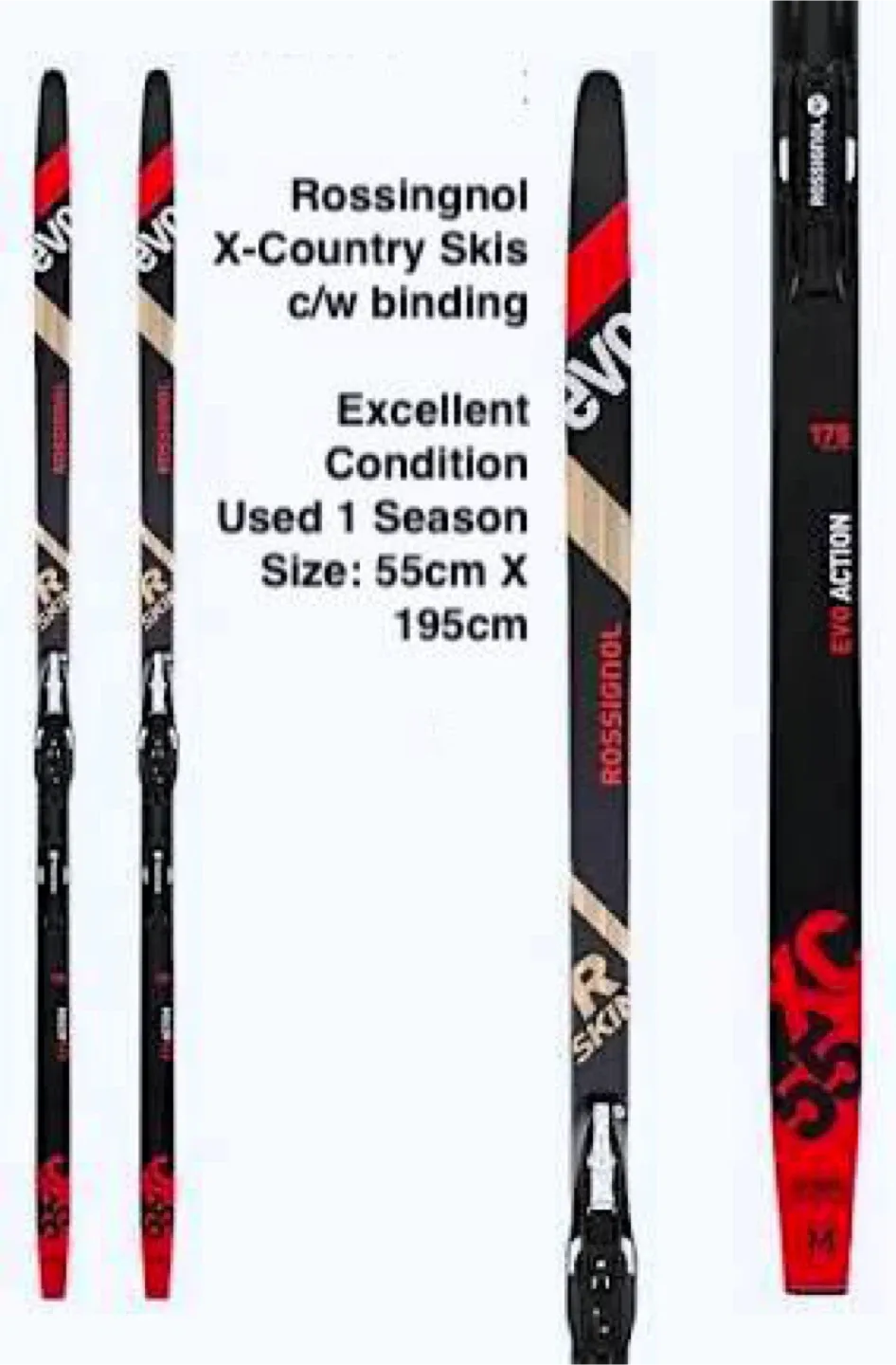 X country skis with bindings