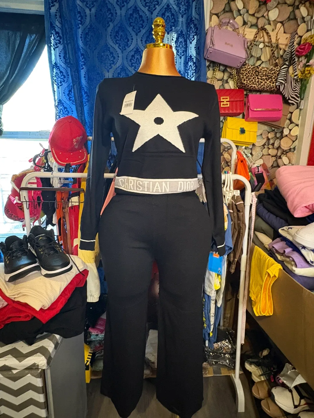 Christian Dior Star Print Lounge Set - Black thumbnail