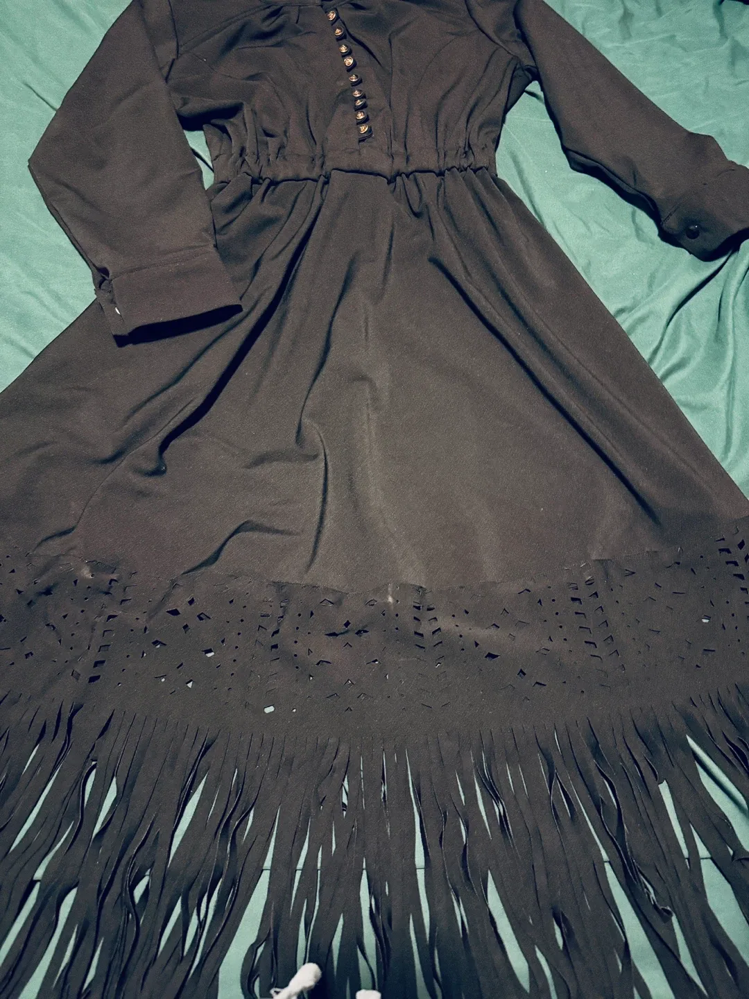 Black Long Sleeve Fringe Dress