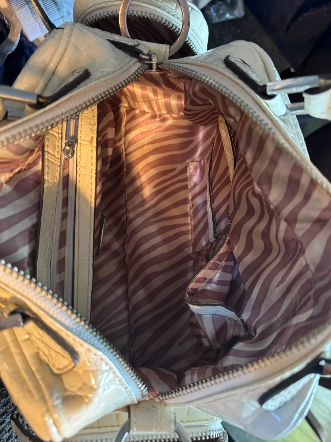 Guess White Croc Embossed Satchel image indicator(2)